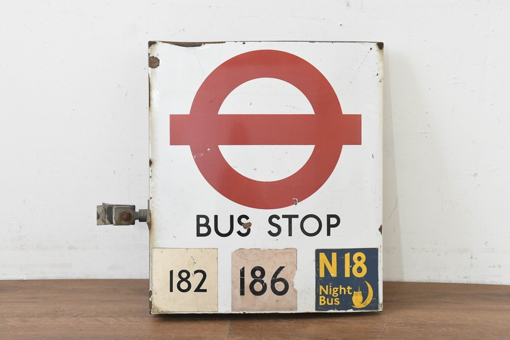 イギリスヴィンテージ　ロンドン交通局　プレーン・ラウンデル(Roundel)　BUS STOP(バスストップ)　バス停の看板　(R-089649)