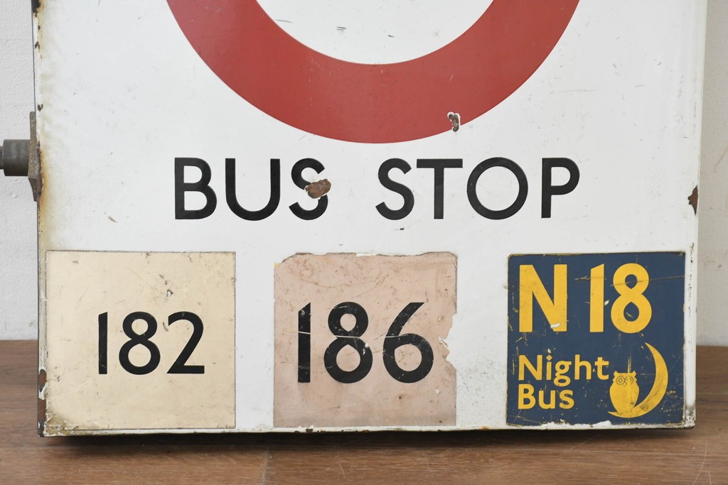 イギリスヴィンテージ　ロンドン交通局　プレーン・ラウンデル(Roundel)　BUS STOP(バスストップ)　バス停の看板　(R-089649)