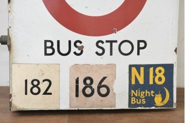 イギリスヴィンテージ　ロンドン交通局　プレーン・ラウンデル(Roundel)　BUS STOP(バスストップ)　バス停の看板　(R-089649)