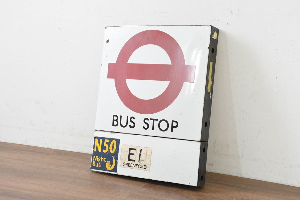 イギリスヴィンテージ　ロンドン交通局　プレーン・ラウンデル(Roundel)　BUS STOP(バスストップ)　バス停の看板　(R-089650)