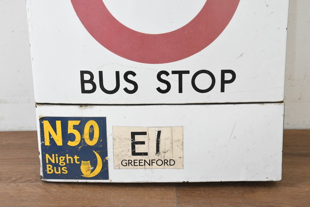 イギリスヴィンテージ　ロンドン交通局　プレーン・ラウンデル(Roundel)　BUS STOP(バスストップ)　バス停の看板　(R-089650)