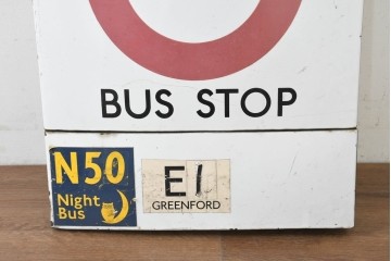 イギリスヴィンテージ　ロンドン交通局　プレーン・ラウンデル(Roundel)　BUS STOP(バスストップ)　バス停の看板　(R-089650)