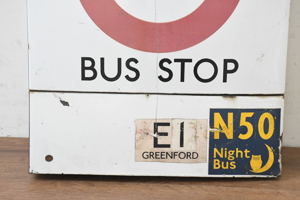 イギリスヴィンテージ　ロンドン交通局　プレーン・ラウンデル(Roundel)　BUS STOP(バスストップ)　バス停の看板　(R-089650)
