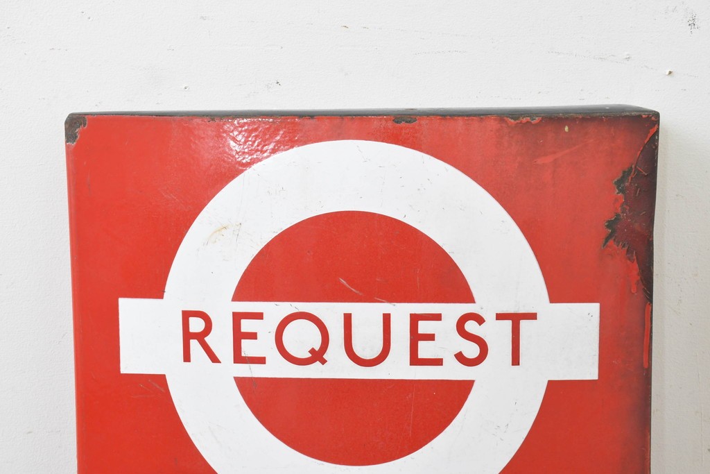 イギリスヴィンテージ　ロンドン交通局　ラウンデル(Roundel)　REQUEST BUS STOP(リクエスト・バスストップ)　バス停の看板　(R-089651)