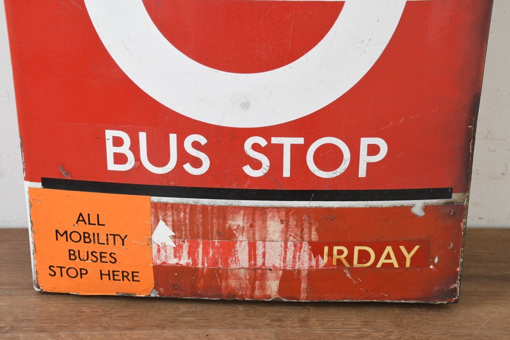 イギリスヴィンテージ　ロンドン交通局　ラウンデル(Roundel)　REQUEST BUS STOP(リクエスト・バスストップ)　バス停の看板　(R-089651)