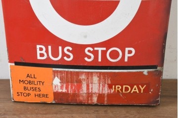 イギリスヴィンテージ　ロンドン交通局　ラウンデル(Roundel)　REQUEST BUS STOP(リクエスト・バスストップ)　バス停の看板　(R-089651)
