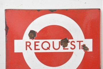 イギリスヴィンテージ　ロンドン交通局　ラウンデル(Roundel)　REQUEST BUS STOP(リクエスト・バスストップ)　バス停の看板　(R-089651)