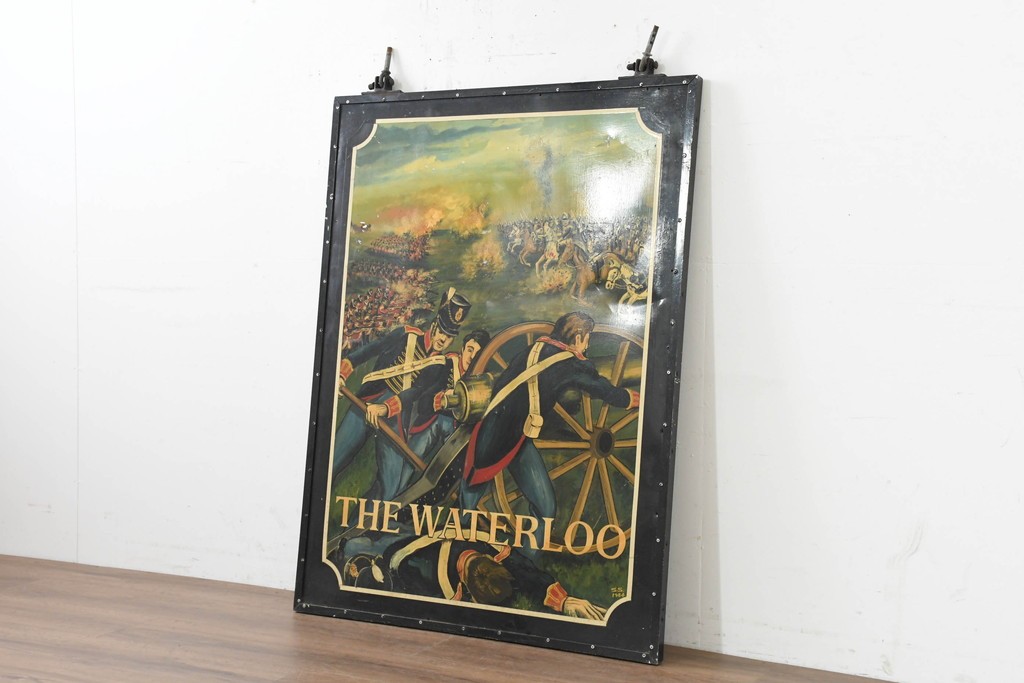 イギリスヴィンテージ　THE WATERLOO(ザ・ワーテルロー)　ワーテルローの戦いを描いた両面手書きの吊り看板　(R-089654)