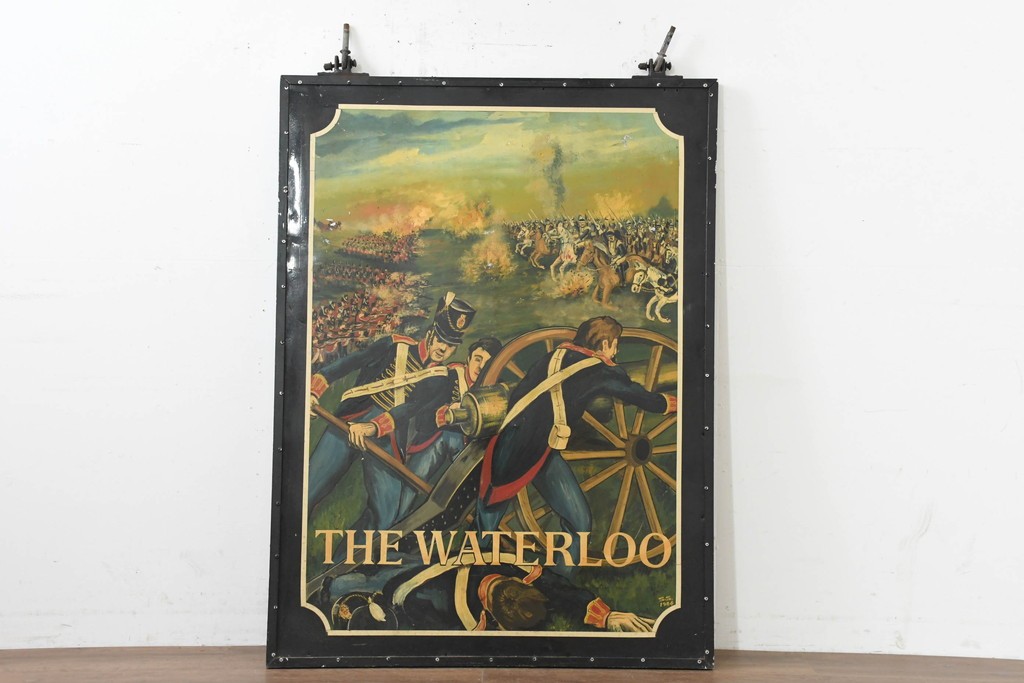 イギリスヴィンテージ　THE WATERLOO(ザ・ワーテルロー)　ワーテルローの戦いを描いた両面手書きの吊り看板　(R-089654)