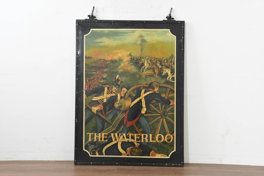 イギリスヴィンテージ　THE WATERLOO(ザ・ワーテルロー)　ワーテルローの戦いを描いた両面手書きの吊り看板　(R-089654)