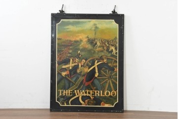 イギリスヴィンテージ　THE WATERLOO(ザ・ワーテルロー)　ワーテルローの戦いを描いた両面手書きの吊り看板　(R-089654)
