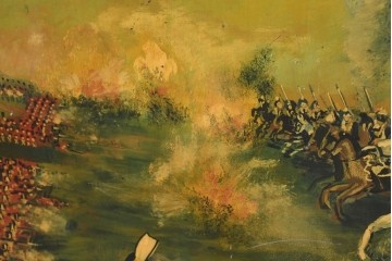 イギリスヴィンテージ　THE WATERLOO(ザ・ワーテルロー)　ワーテルローの戦いを描いた両面手書きの吊り看板　(R-089654)