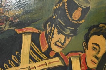 イギリスヴィンテージ　THE WATERLOO(ザ・ワーテルロー)　ワーテルローの戦いを描いた両面手書きの吊り看板　(R-089654)