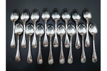 フランス　Christofle(クリストフル)　シルバーコーティング　CLUNY(クリュニー)・RUBANS(リュバン)・MARLY(マルリー)　カトラリー92点セット　収納袋・外箱付き　(R-089657)