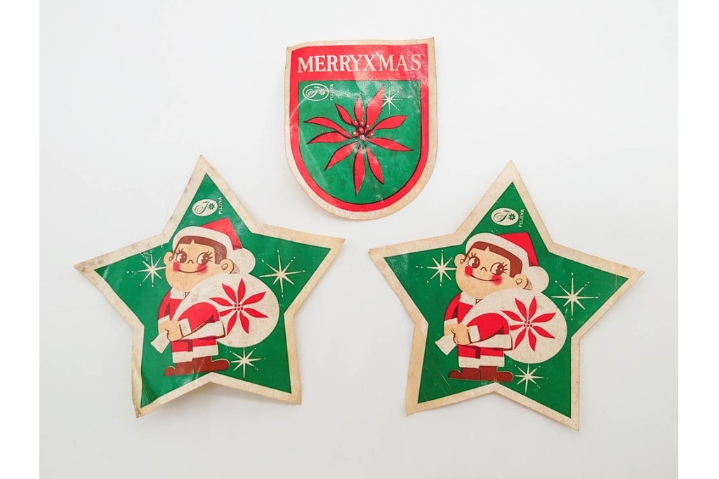 昭和レトロ　当時物　不二家　ソフビ製　サンタ姿のペコちゃんが可愛らしいクリスマスブーツなどのセット　(R-089673)