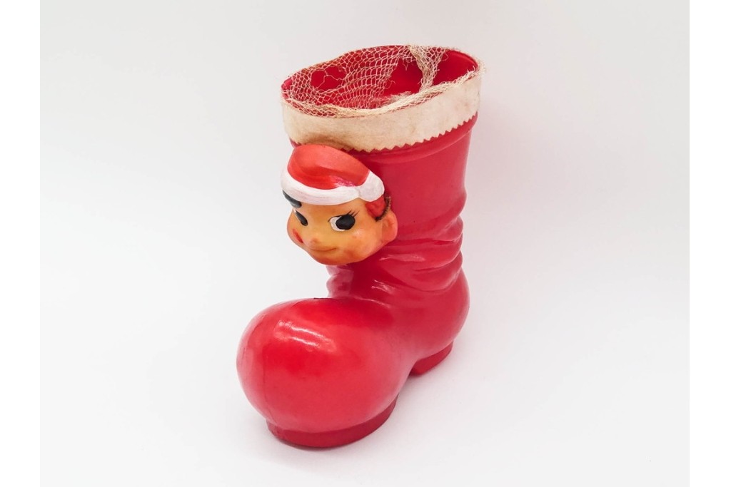 昭和レトロ　当時物　不二家　ソフビ製　サンタ姿のペコちゃんが可愛らしいクリスマスブーツ　(R-089674)