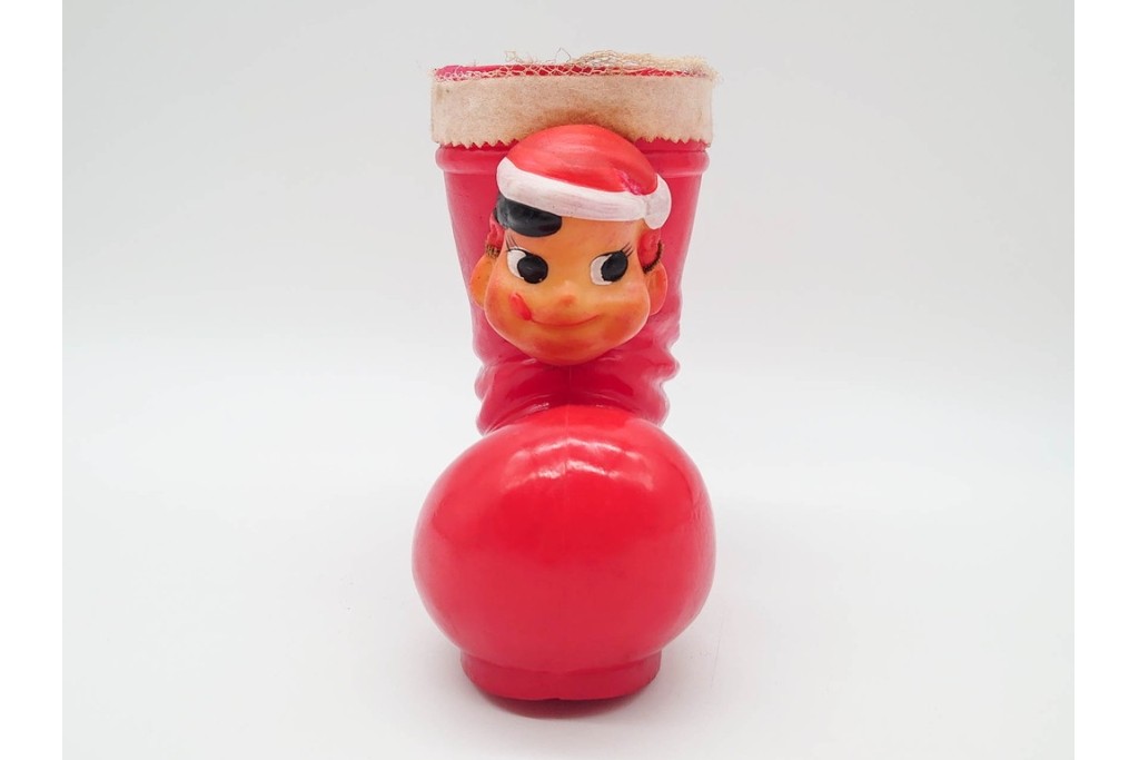 昭和レトロ　当時物　不二家　ソフビ製　サンタ姿のペコちゃんが可愛らしいクリスマスブーツ　(R-089674)