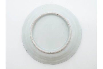 江戸期　古伊万里　染付　直径約15cm(4.9寸)　花文が彩る楼閣山水図の中皿2枚セット　(R-089676)