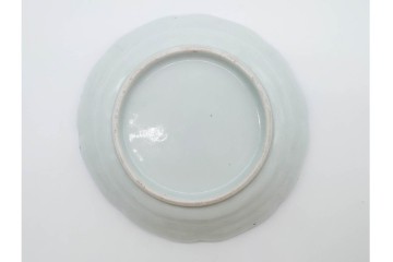江戸期　古伊万里　染付　直径約15cm(4.9寸)　花文が彩る楼閣山水図の中皿2枚セット　(R-089676)