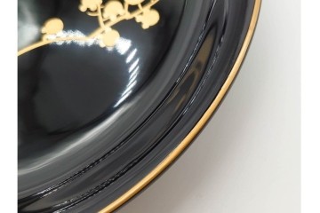 戦前　大正から昭和初期　木製漆器　蒔絵　直径約17cm(5.6寸)　気品漂う絵変わりの銘々皿6枚セット　外箱付き　(R-089678)