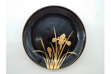 戦前　大正から昭和初期　木製漆器　蒔絵　直径約17cm(5.6寸)　気品漂う絵変わりの銘々皿6枚セット　外箱付き　(R-089678)
