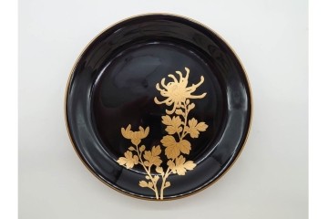 戦前　大正から昭和初期　木製漆器　蒔絵　直径約17cm(5.6寸)　気品漂う絵変わりの銘々皿6枚セット　外箱付き　(R-089678)