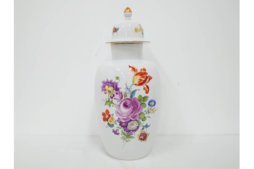ドイツ製　Meissen(マイセン)　フラワーブーケ　高さ約53cm　華やかな蓋付きフラワーベース　外箱付き　(R-089689)
