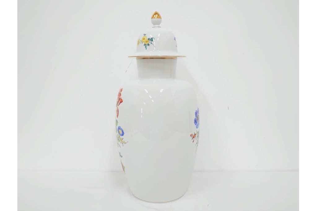 ドイツ製　Meissen(マイセン)　フラワーブーケ　高さ約53cm　華やかな蓋付きフラワーベース　外箱付き　(R-089689)