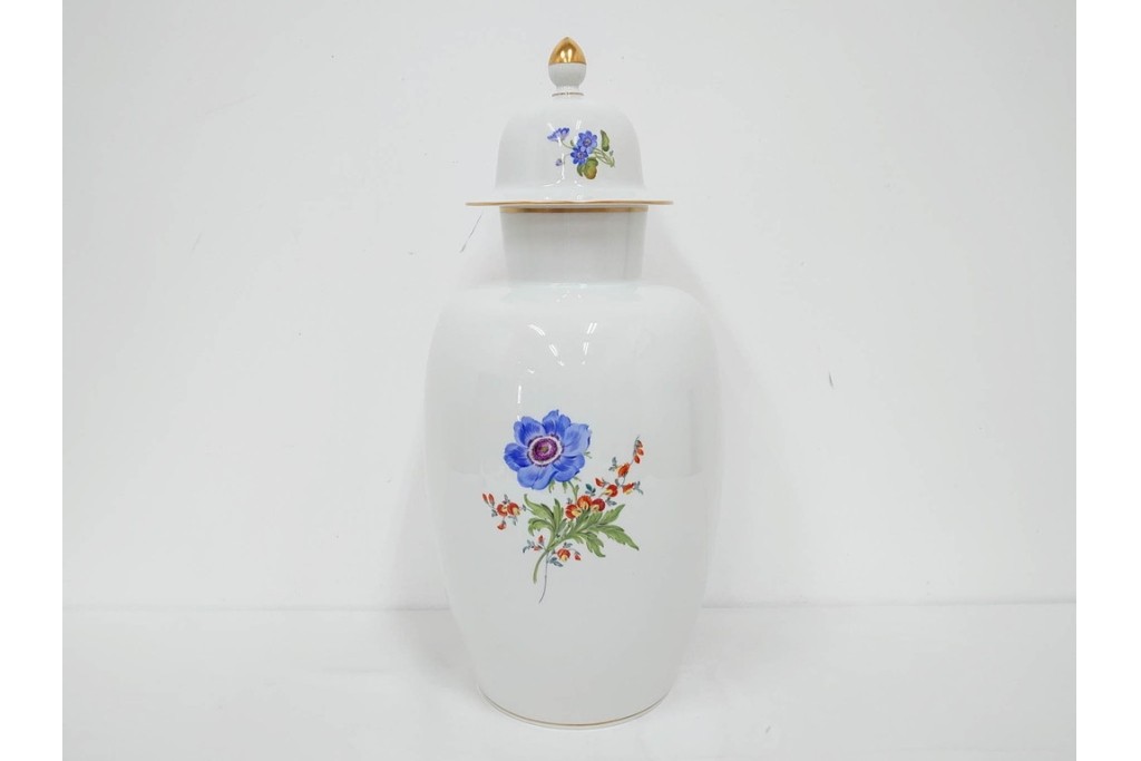 ドイツ製　Meissen(マイセン)　フラワーブーケ　高さ約53cm　華やかな蓋付きフラワーベース　外箱付き　(R-089689)