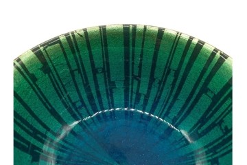 小野珀子　釉裏金彩　直径約18cm(5.9寸)　深みのある青緑の輝きが美しい菓子鉢　共箱付き　(R-089695)