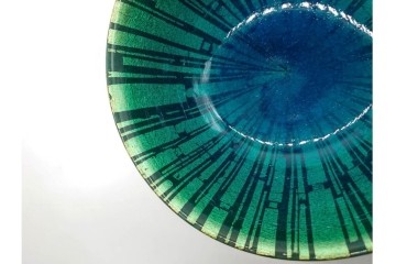 小野珀子　釉裏金彩　直径約18cm(5.9寸)　深みのある青緑の輝きが美しい菓子鉢　共箱付き　(R-089695)