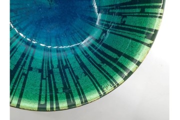 小野珀子　釉裏金彩　直径約18cm(5.9寸)　深みのある青緑の輝きが美しい菓子鉢　共箱付き　(R-089695)