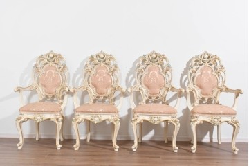 中古　イタリアブランド家具　SILIK(シリック)　細部まで凝った造りのアームチェア4脚セット　※汚れ有り　(R-089710)