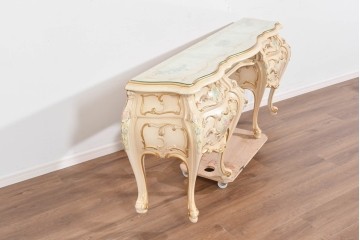 中古　美品　SILIK(シリック)　ロココ調　優美な花柄とゴールドの装飾が華やかな引き出し付きコンソールテーブル　現行定価約180万円　(R-089712)