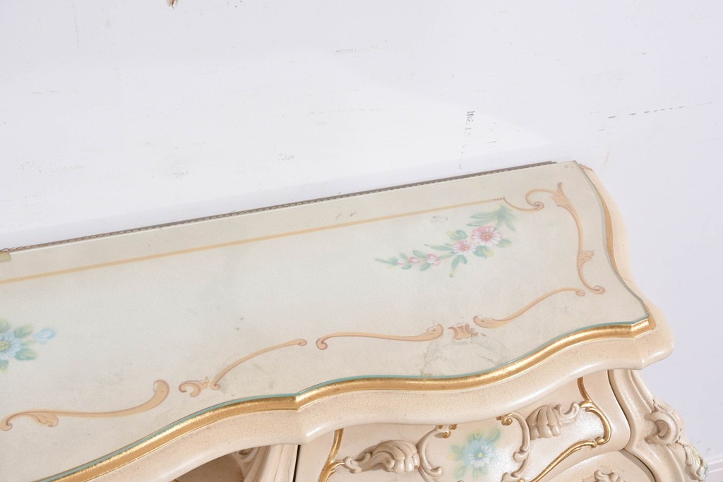 中古　美品　SILIK(シリック)　ロココ調　優美な花柄とゴールドの装飾が華やかな引き出し付きコンソールテーブル　現行定価約180万円　(R-089712)