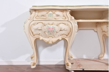 中古　美品　SILIK(シリック)　ロココ調　優美な花柄とゴールドの装飾が華やかな引き出し付きコンソールテーブル　現行定価約180万円　(R-089712)