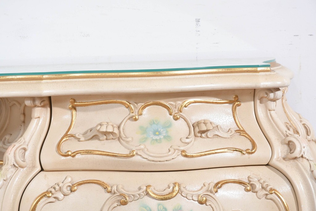 中古　美品　SILIK(シリック)　ロココ調　優美な花柄とゴールドの装飾が華やかな引き出し付きコンソールテーブル　現行定価約180万円　(R-089712)