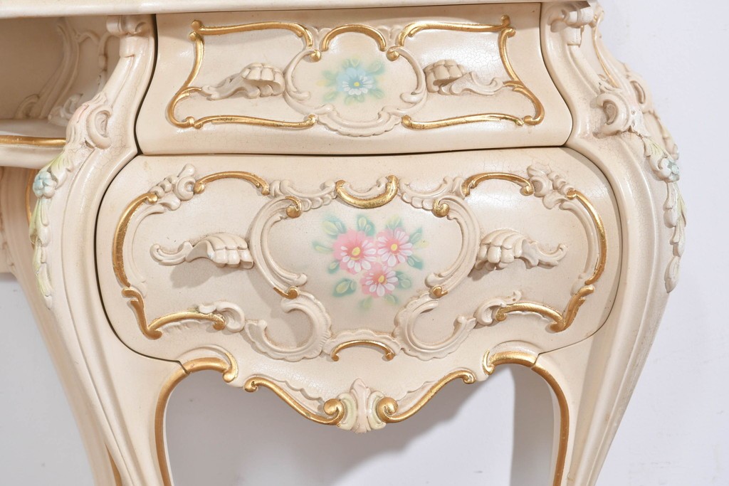 中古　美品　SILIK(シリック)　ロココ調　優美な花柄とゴールドの装飾が華やかな引き出し付きコンソールテーブル　現行定価約180万円　(R-089712)