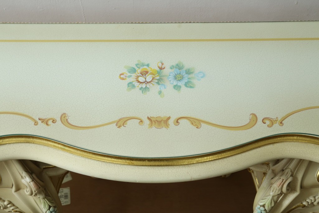 中古　美品　SILIK(シリック)　ロココ調　優美な花柄とゴールドの装飾が華やかな引き出し付きコンソールテーブル　現行定価約180万円　(R-089712)