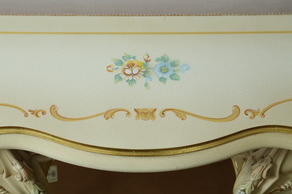 中古　美品　SILIK(シリック)　ロココ調　優美な花柄とゴールドの装飾が華やかな引き出し付きコンソールテーブル　現行定価約180万円　(R-089712)