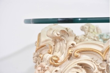 中古　美品　SILIK(シリック)　ガラス天板　華やかなロココ調のローテーブル　定価約80万円　(R-089718)