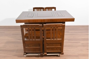中古　美品　鉄刀木(タガヤサン)材　重厚な木目を楽しむ和モダンな囲炉裏テーブルと椅子4脚のセット　(R-089720)