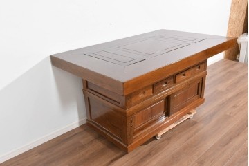 中古　美品　鉄刀木(タガヤサン)材　重厚な木目を楽しむ和モダンな囲炉裏テーブルと椅子4脚のセット　(R-089720)