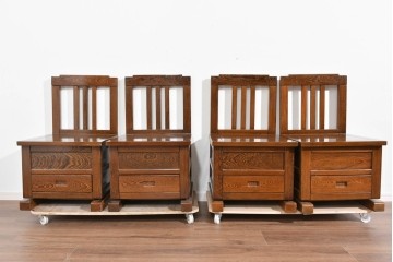 中古　美品　鉄刀木(タガヤサン)材　重厚な木目を楽しむ和モダンな囲炉裏テーブルと椅子4脚のセット　(R-089720)
