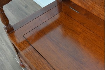 中古　美品　花梨(カリン)無垢材　多機能デザインが魅力の彫刻入りモンクスベンチ　(R-089721)