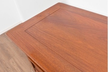 中古　美品　花梨(カリン)無垢材　多機能デザインが魅力の彫刻入りモンクスベンチ　(R-089721)