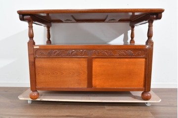 中古　美品　花梨(カリン)無垢材　多機能デザインが魅力の彫刻入りモンクスベンチ　(R-089721)