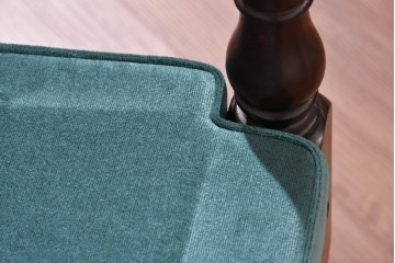 中古　美品　松本民芸家具　挽物の意匠が上品な3人掛けD型布張りイス　(R-089725)