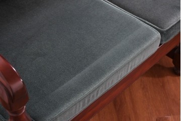 中古　美品　松本民芸家具　挽物の意匠が上品な3人掛けD型布張りイス　(R-089725)