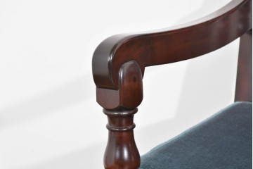 中古　美品　松本民芸家具　挽物の意匠が美しい1人掛けD型布張りイス2脚セット　(R-089726)
